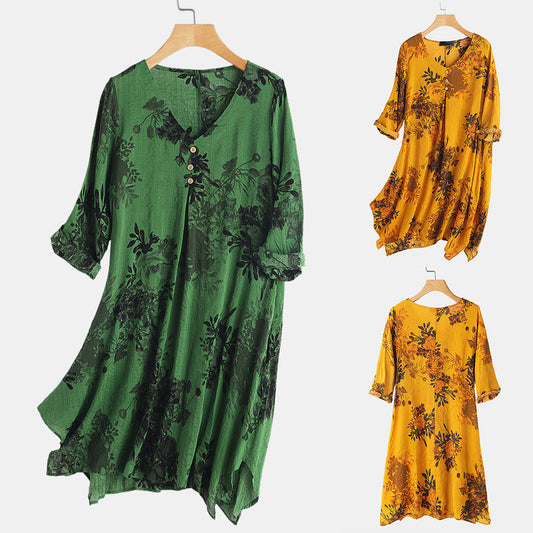 Women Loose Plus Size Five-point Sleeve Mid-length A-line Skirt