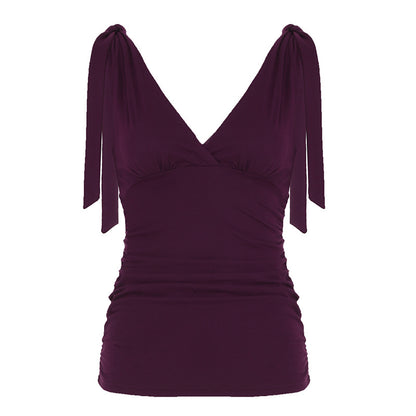 Deep V-neck Strap Pleated Bust Vest Spicy Girl-style Vintage Versatile Figure-hugging Top