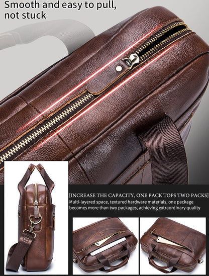 Premium Leather Messenger Bag - Large Capacity Business Briefcase for Men | BULLCAPTAIN