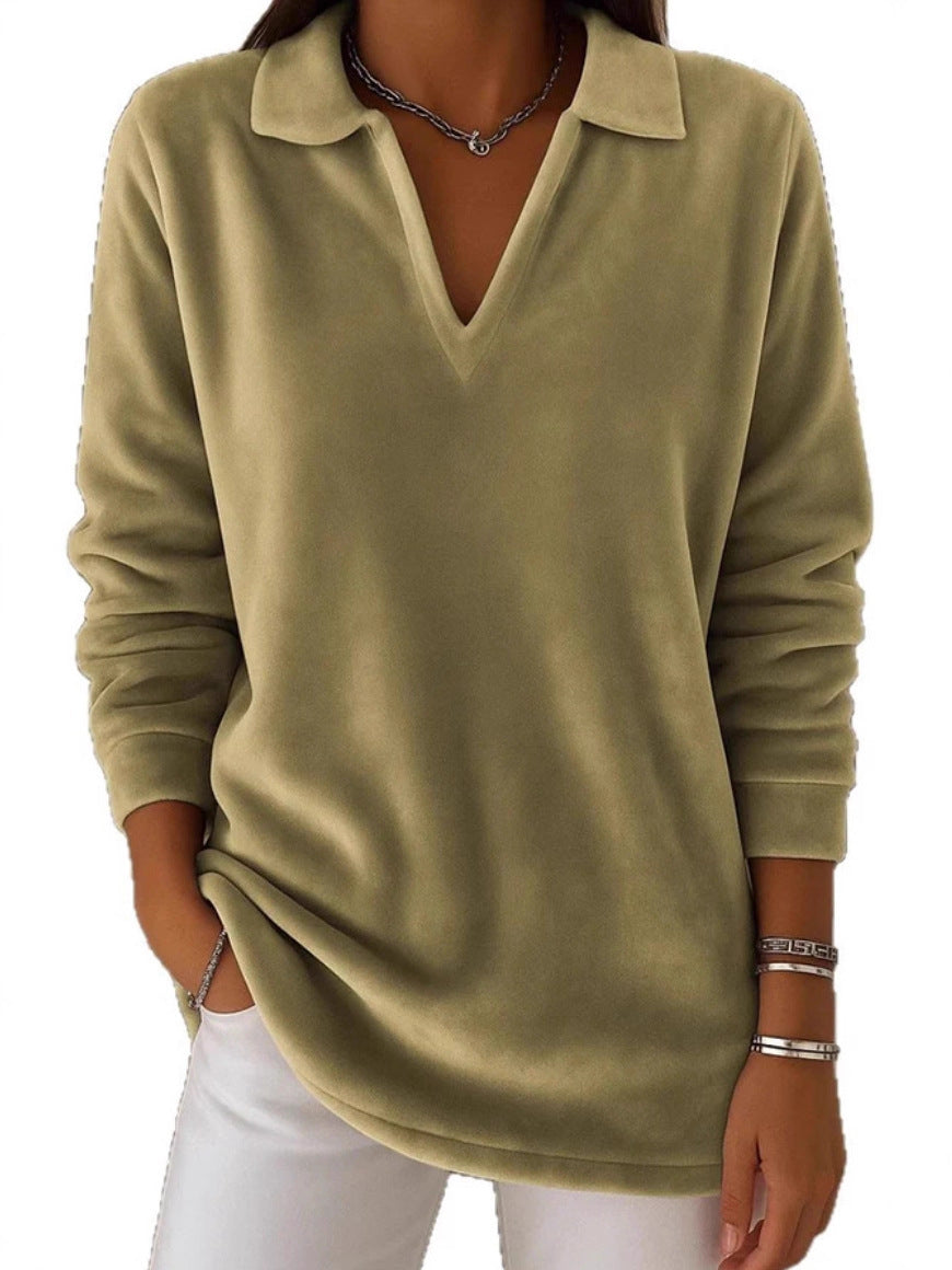 Solid Color Velvet Relaxed Fit Casual Long Sleeve Top