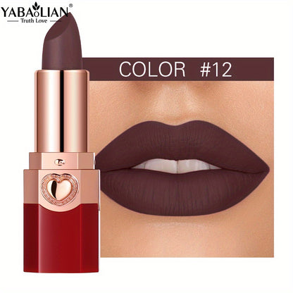 YABAOLIAN Lipstick 12 Colors Lipstick High Pigment Long Lasting Waterprrof Cosmetic Matte Lipstick