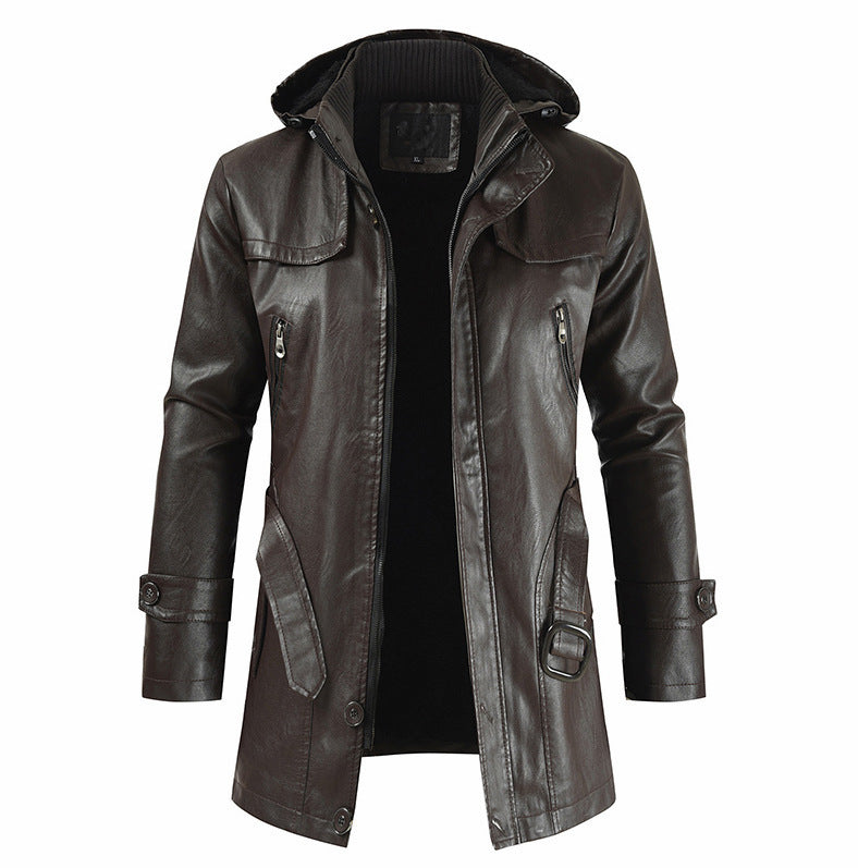 New Plus Size Men's Mid-length Leather Coat