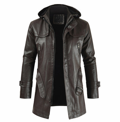 New Plus Size Men's Mid-length Leather Coat