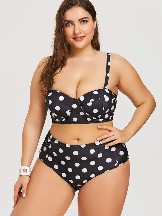 Retro Polka Dot High-rise Bikini Top Bottom Padded Swimsuit Plus Size Swimwear