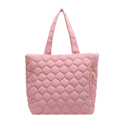 Rhombus Cotton-padded Coat Shoulder Tote Bag