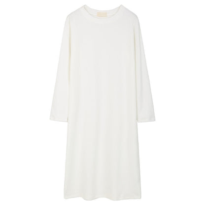 Loose-fitting Figure-flattering Long-sleeved Straight-cut Solid-color Dress