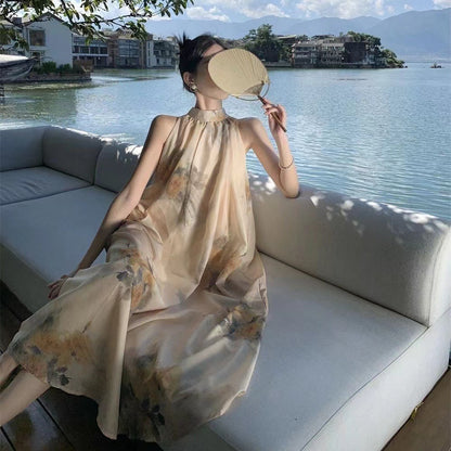 Women's Casual Printed New Chinese-Style Halter Dress