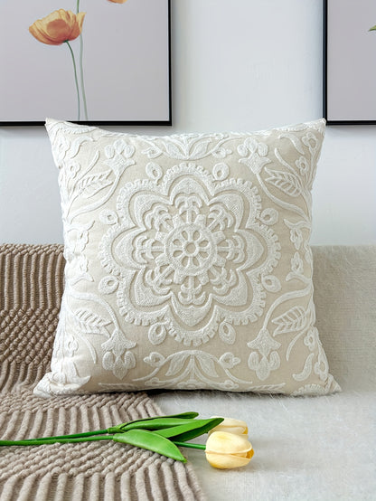 Elegant Floral Mandala Cushion Cover - Contemporary Woven Design with Zipper, Perfect for Any Room, Pillow Not Included