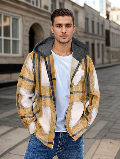 Men's Flannel Jacket Zipper Hooded Jacket