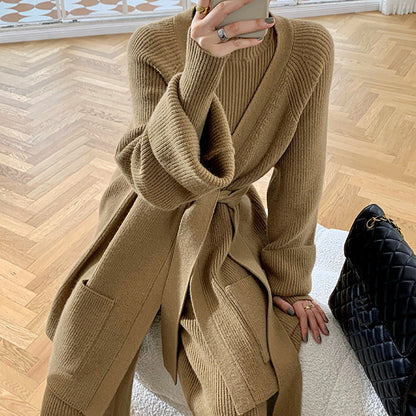 Women's Knitted Wide-leg Pants Sweater Cardigan Three-piece Set