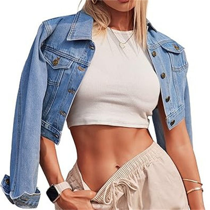 Button Long Sleeve Short Denim Jacket