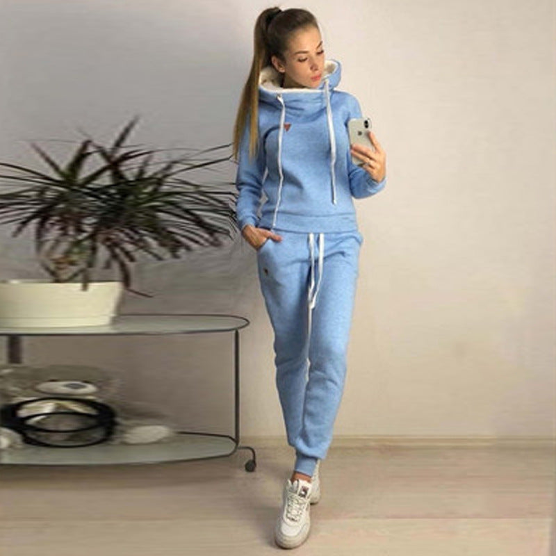 New Women's Fleece Fashion Leather-label Casual Sportswear Set