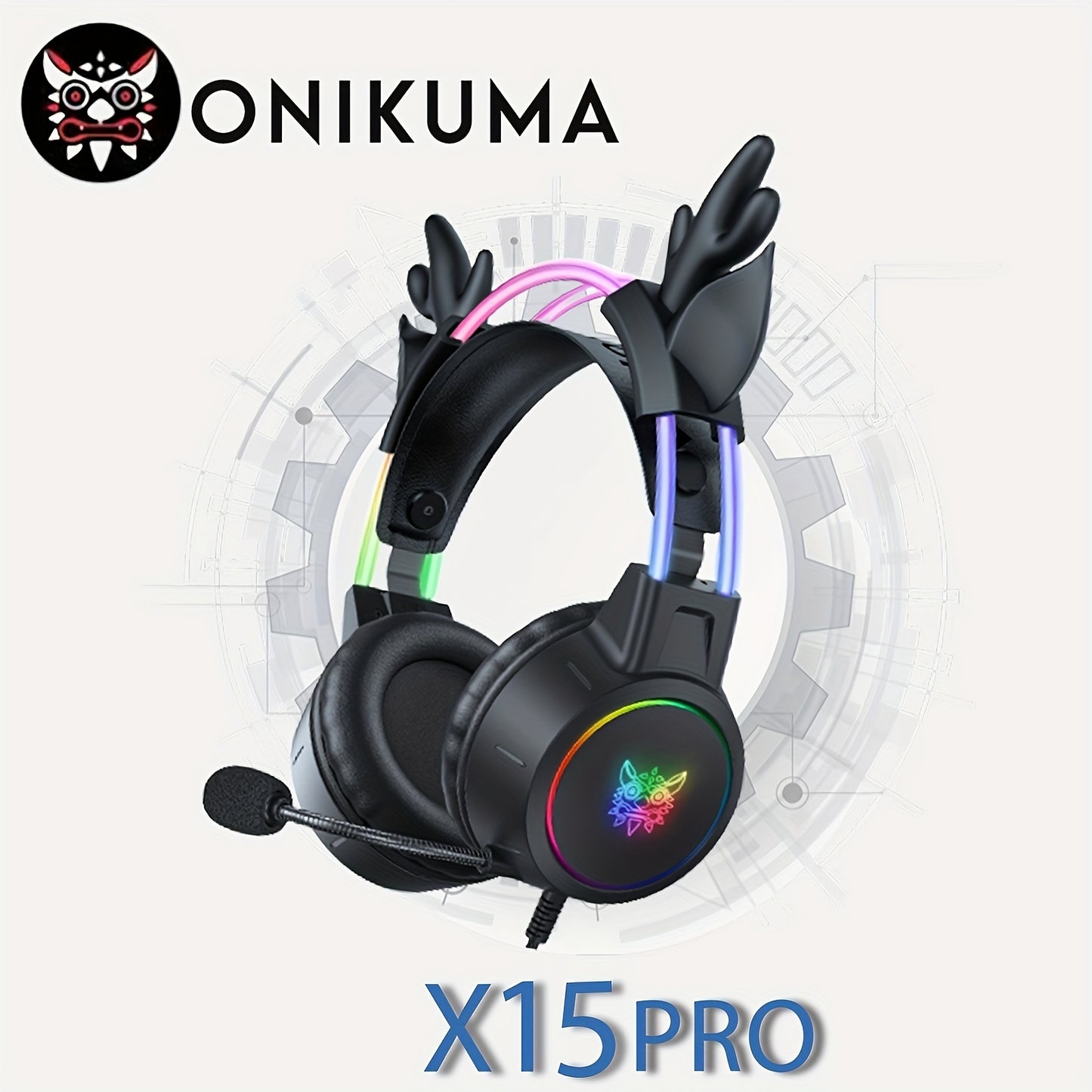 ONIKUMA X15 Pro Gaming Headset: Antler, RGB Aluminum Frame, Surround Sound - Perfect Christmas/Halloween/New Year Gift!