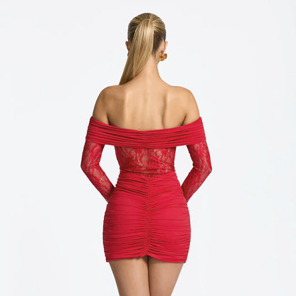 Women's Off-the-Shoulder Lace Patchwork Sheath Mini Dress