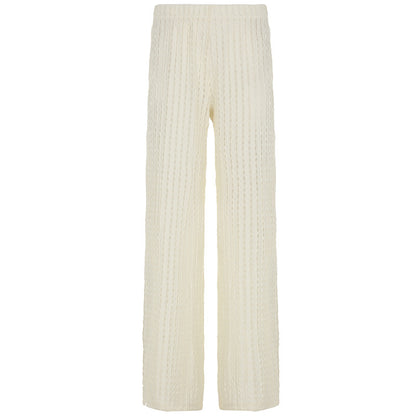 Resort-style Textured Hollow-out Loose-fitting Solid-color Casual Pants
