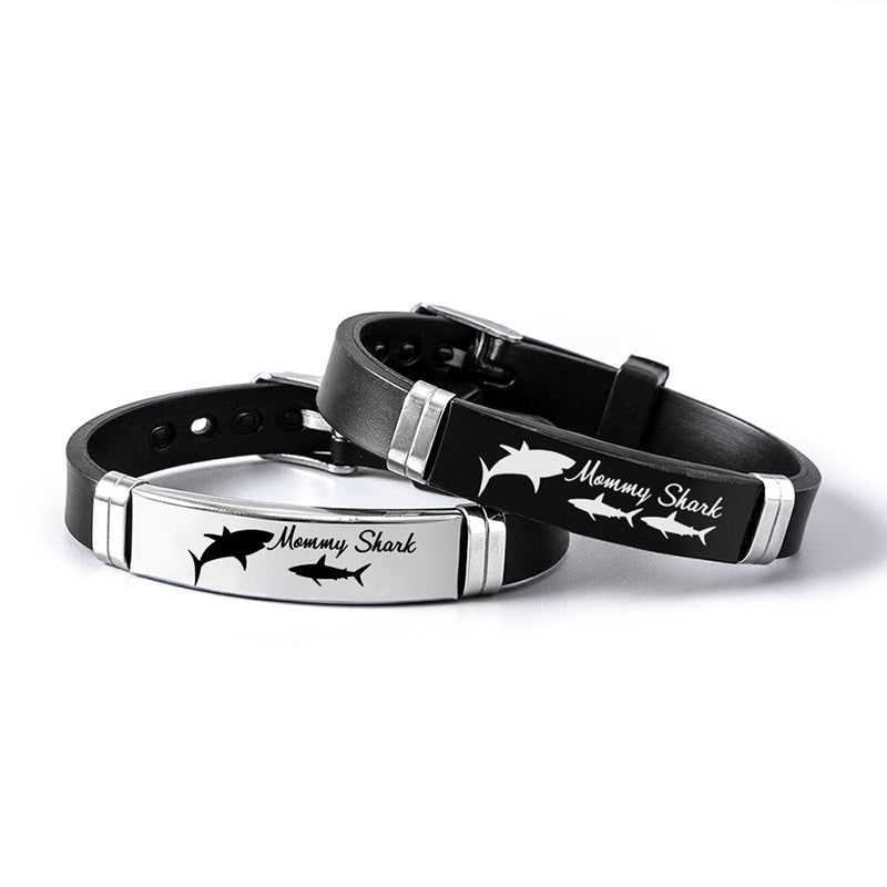 Cute Shark Mommy and Baby Stainless Steel Adjustable Silicone Bracelet Mothers Day Gift