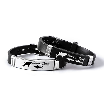 Cute Shark Mommy and Baby Stainless Steel Adjustable Silicone Bracelet Mothers Day Gift