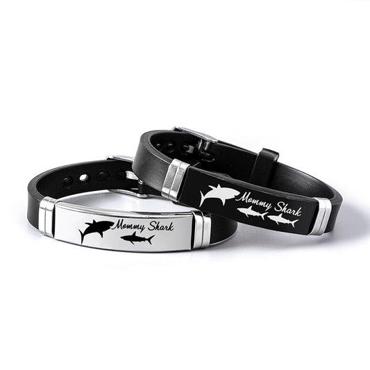 Cute Shark Mommy and Baby Stainless Steel Adjustable Silicone Bracelet Mothers Day Gift