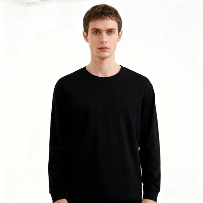 Solid-color Heavyweight Pure Cotton Crew-neck Long-sleeve T-shirt For Women