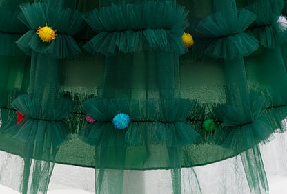 Girls' Enchanting Princess Dress with Flutter Sleeves - Perfect for Christmas & Parties, Knee-Length Tulle Tutu, 35% Cotton Blend