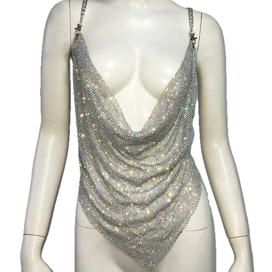 Metal Rhinestone Chain Sexy Suspenders Irregular Vest