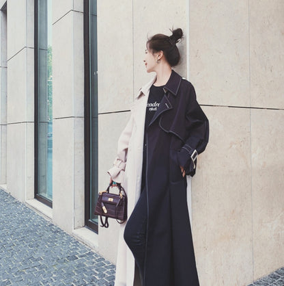 Stitching Contrast Windbreaker Mid-length Loose Coat