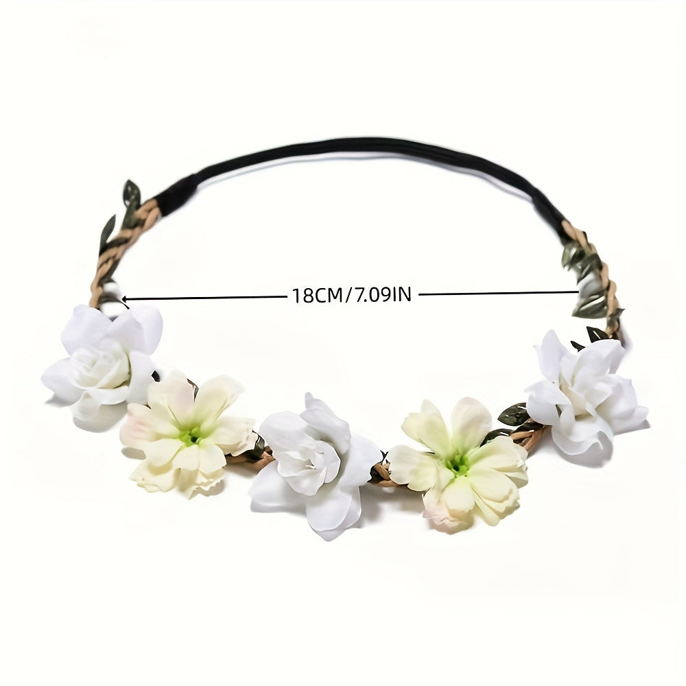 Adjustable Floral Garland Headband for Women & Girls - Multicolor Artificial Flower Crown with Soft Pastel Shades, Black Elastic Band & Golden Accents for Weddings, Festivals, Parties, Special Occasion Wear, Elegant Headpiece