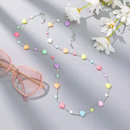 Candy-colored Acrylic Pearl Eye Pendant Chain, Butterfly Five-pointed Star Heart Neck Pendant Glasses Chain