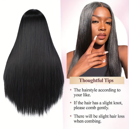 Elegant 26-Inch Black to Blonde Gradient Lace Front Wig - Long Straight Synthetic Hair with Natural Look, Heat Resistant, Ideal for Daily Wear & Cosplay