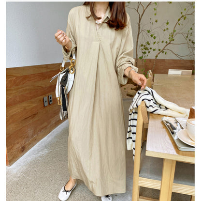 New Solid-color Turn-down CollarCotton-linen Long-sleeve