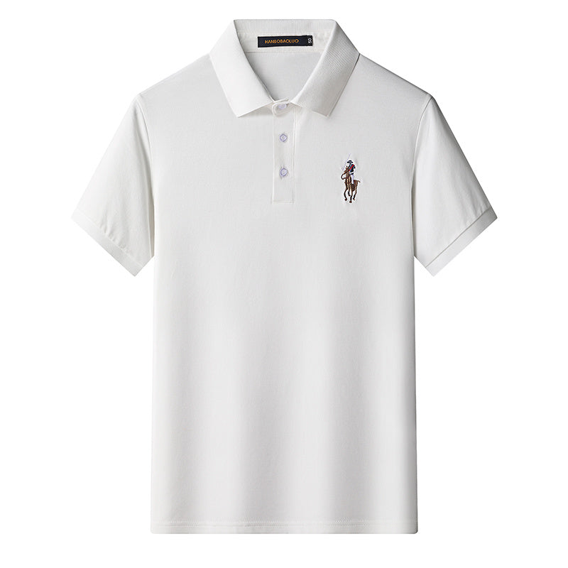 Cotton Embroidered Lapel Stretch Short-sleeved T-shirt