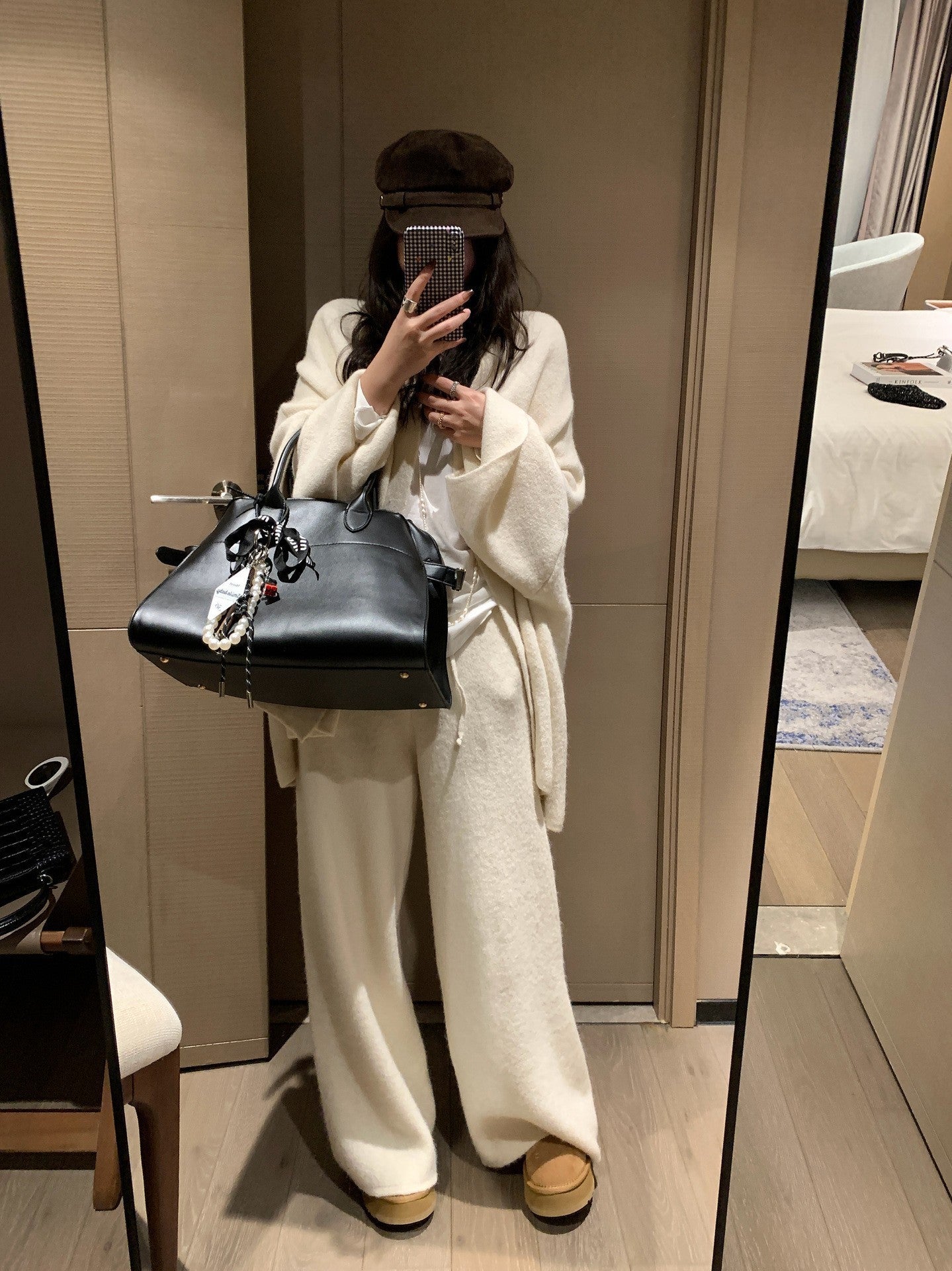 Knitted Women's Loose Sweater Cardigan Wide Leg Pants Two-piece Set