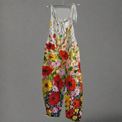 Women's Vintage-print Suspender Pants