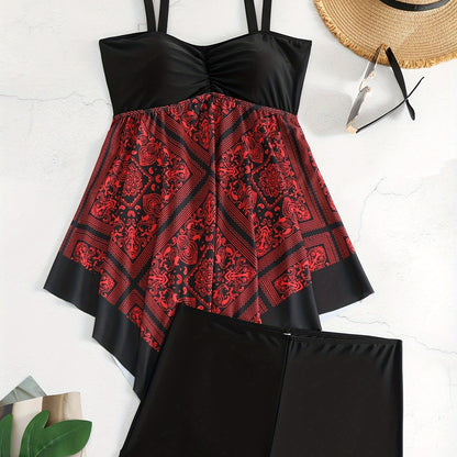 Plus Size Tribal Print One-Piece Swimsuit - Off Shoulder Bandeau Swimwear for Women