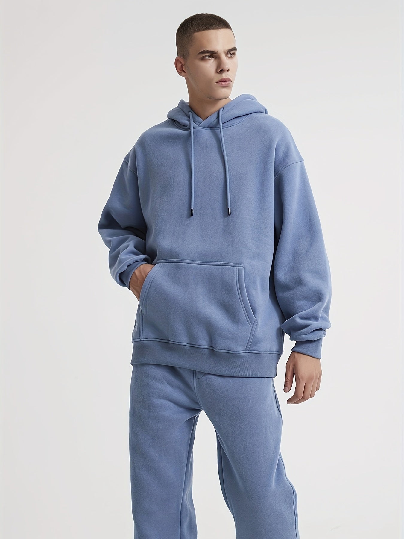 Herren-Kapuzenpullover in Himmelblau, lässiges Sweatshirt aus Polyester und Baumwolle, Oversized