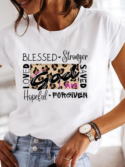 Letter-print Casual T-shirt Women's Short-sleeve