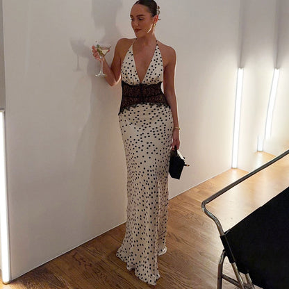 Polyester Hollow-out Lace Patchwork Dress