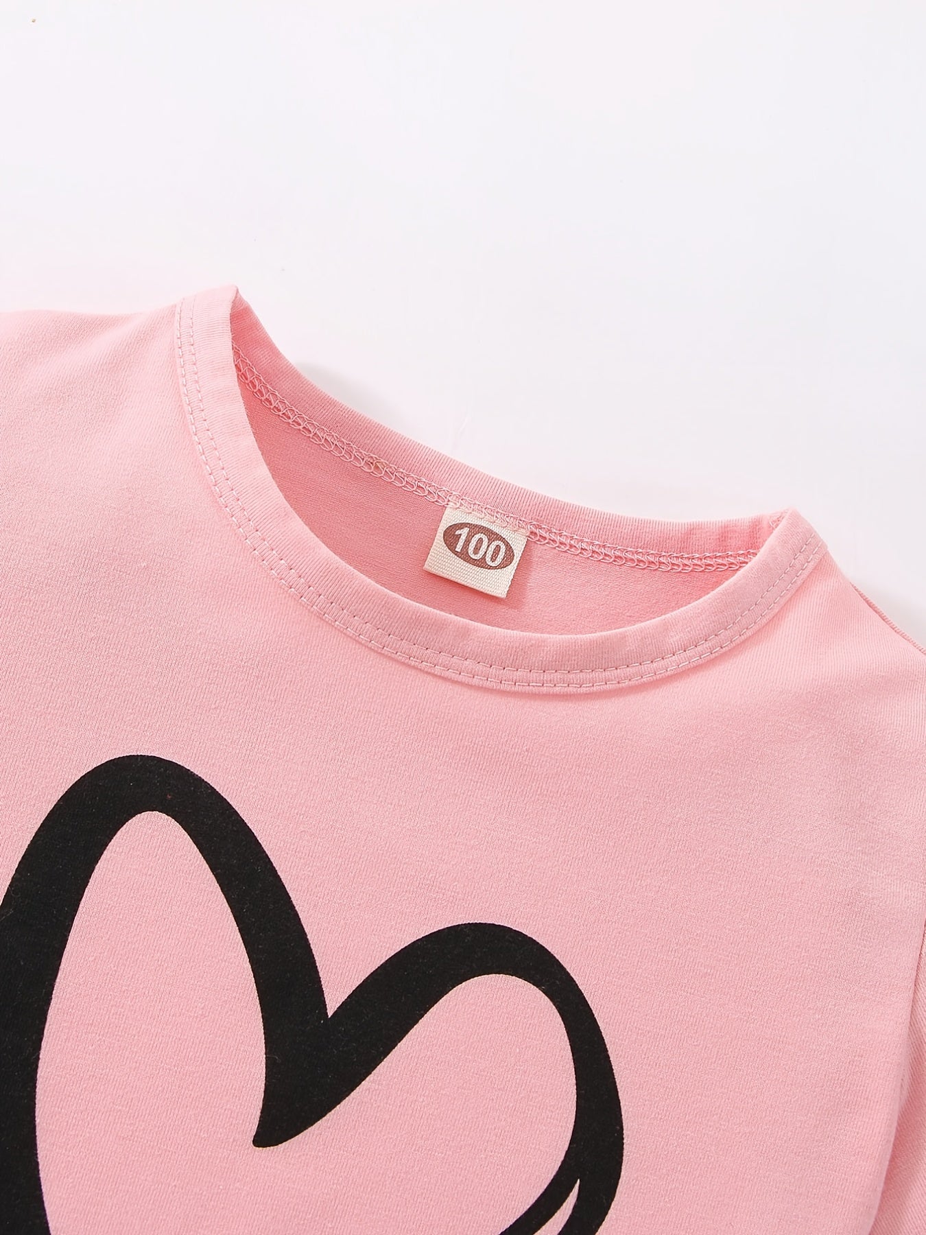 Girls' Fashion Set: Heart Print Round Neck Short Sleeve T-Shirt & Sweatpants 2pcs Casual Cotton Outfit, Perfect for Outdoor