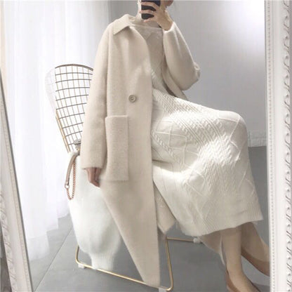 New Women's Mid-length Mink Velvet Coat Cardigan Loose Coat