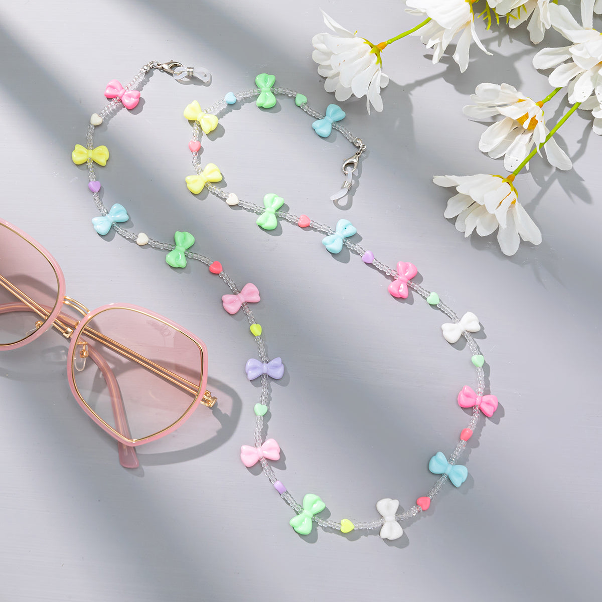 Candy-colored Acrylic Pearl Eye Pendant Chain, Butterfly Five-pointed Star Heart Neck Pendant Glasses Chain
