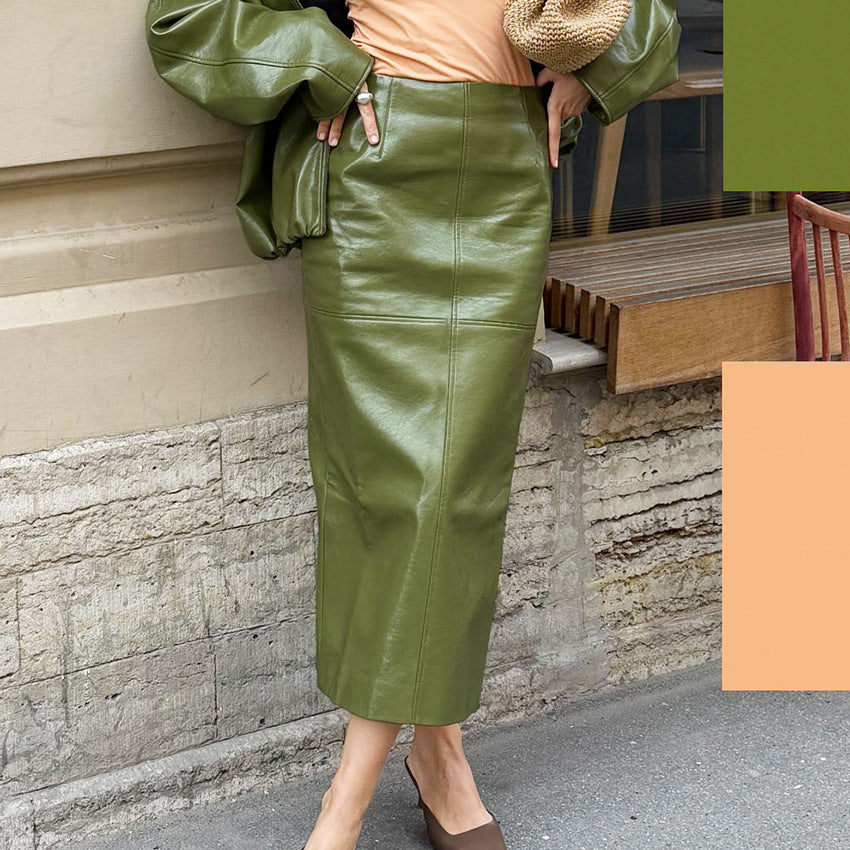 High-end PU Leather Midi Skirt