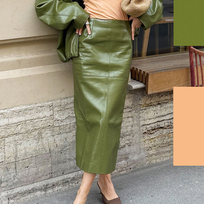 High-end PU Leather Midi Skirt