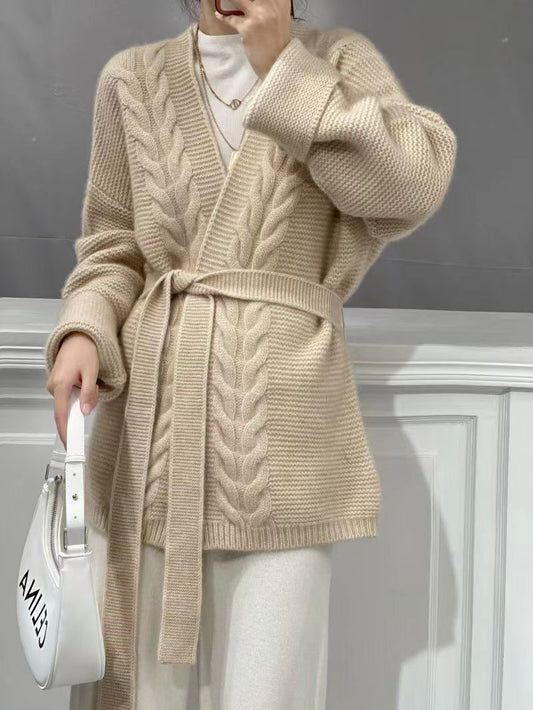 Wool Knit Cardigan For Women Mid-length Autumnwinter Style
