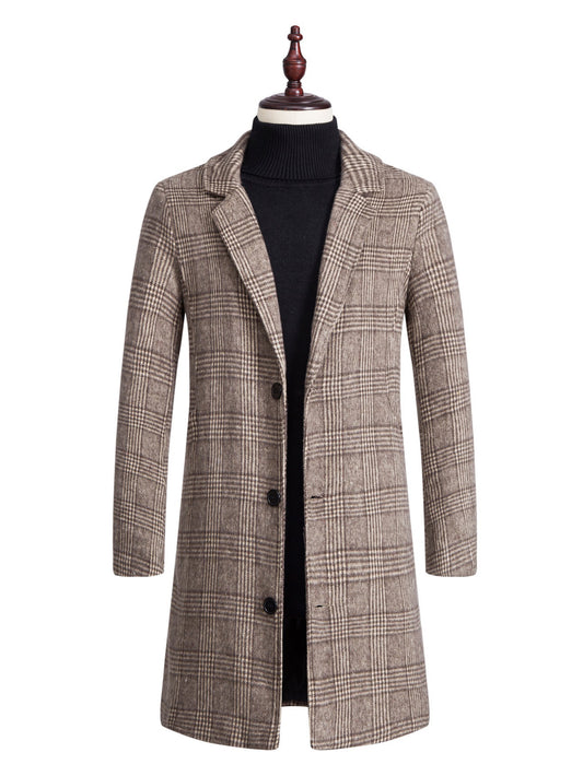 Men's Lapel Trench Coat Mid-length Woolen Coat