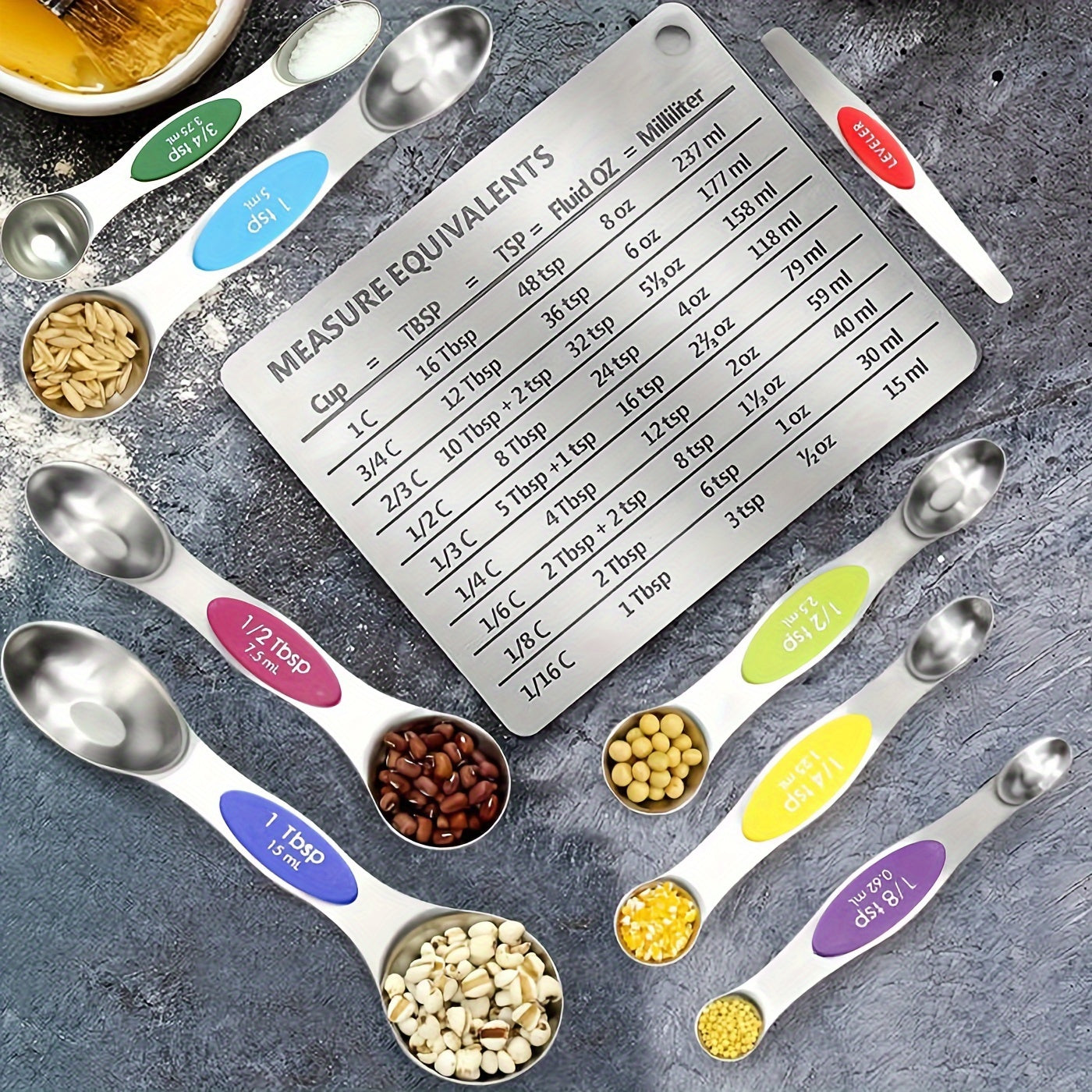 [1pc Magnetic Fridge Magnet Scale] 1pc Stainless Steel Fridge Magnet, With Magnetic Scale Plate, Common Unit Conversion Comparison Table 4.3in/3.3in