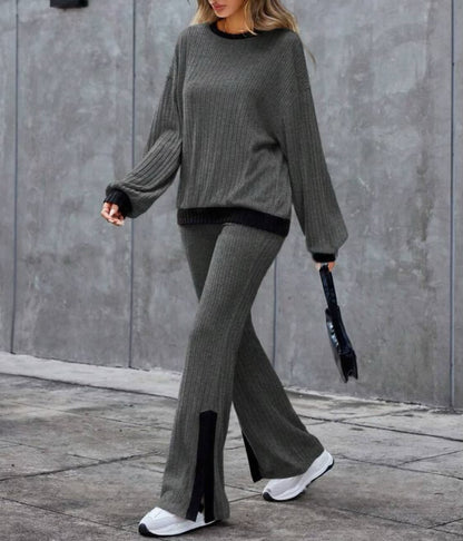 Autumn And Winter Casual Loose Homewear High-waist Elegant Slit Set