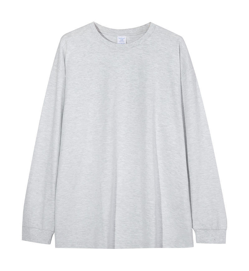 Solid-color Heavyweight Pure Cotton Crew-neck Long-sleeve T-shirt For Women