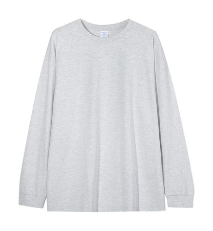 Solid-color Heavyweight Pure Cotton Crew-neck Long-sleeve T-shirt For Women