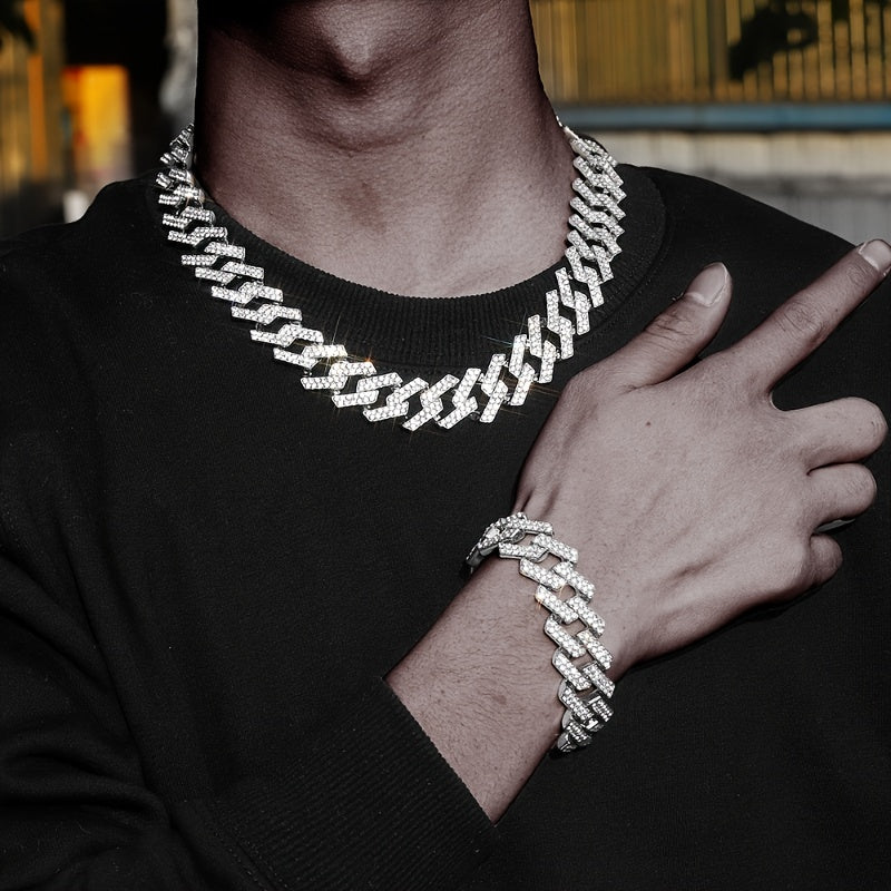 Men's Cuban Link Iced Out Necklace with Color Chains and Paved Rhinestones, Rapper CZ Cuban Chain Necklace for Women, Hip Hop Jewelry Gift