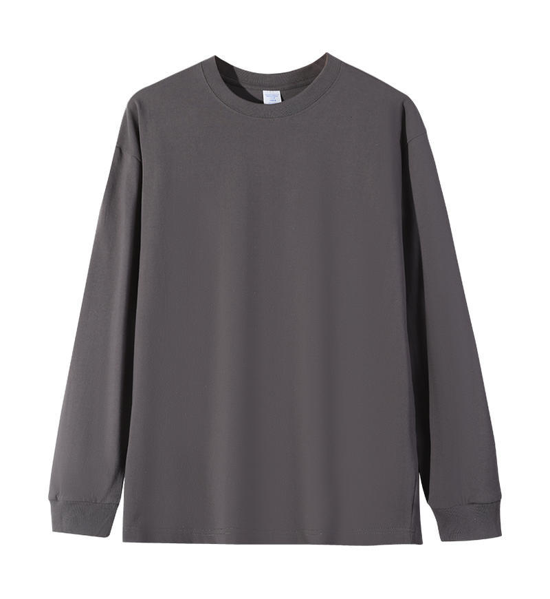Solid-color Heavyweight Pure Cotton Crew-neck Long-sleeve T-shirt For Women